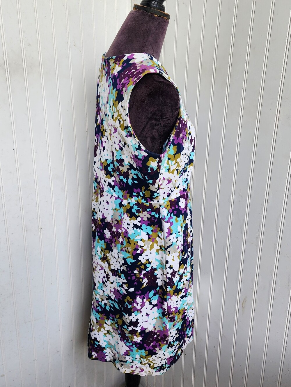 Lands' End Womens Sheath Dress Purple Blue Floral Sleeveless Knee Stretch Zip 10 - Picture 11 of 15